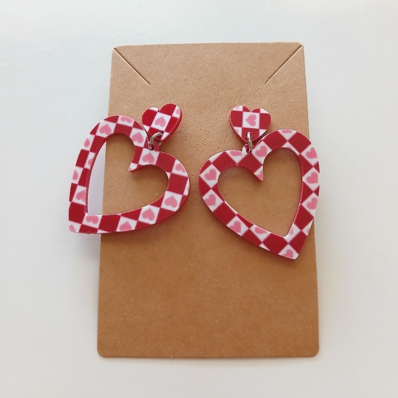 Fashion Jewelry Red Heart Earrings - Picture 2 of 4